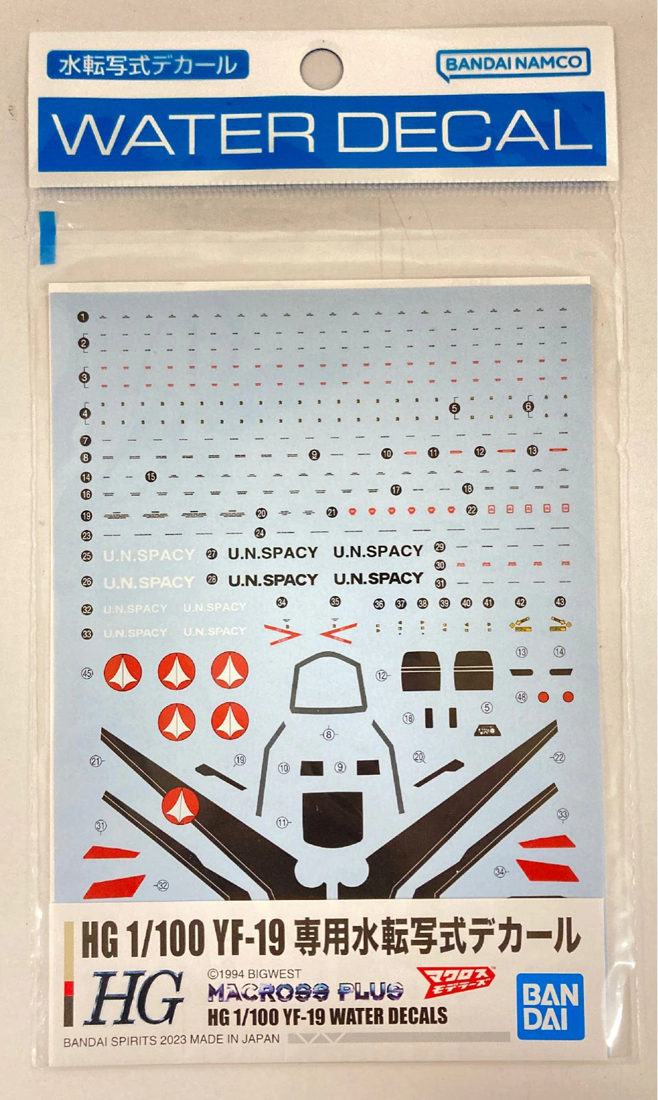 Bandai HG YF-19 dedicated water transfer decal