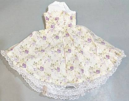 Doll outfit, SD size, halter neck dress, off-white with purple floral pattern