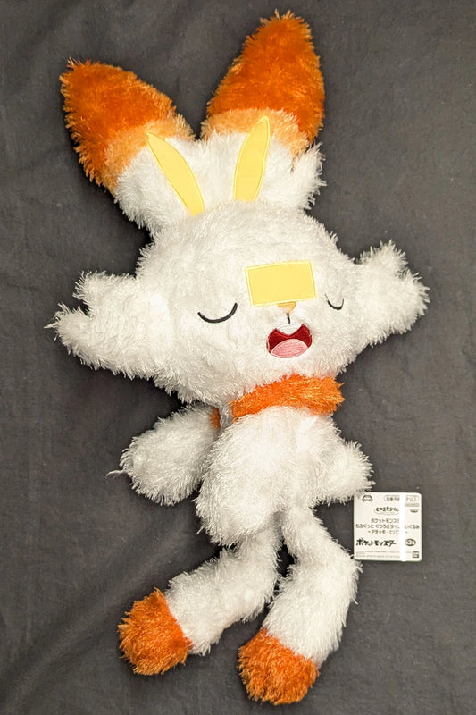 Bandai Spirits Mofugutto Relaxing Time Plush Stuffed Toy Torchic and Scorbunny Pokemon Scorbunny