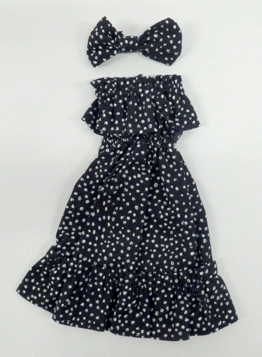Dealer-made Doll Outfit ( 1/6 size) Fits 22-27cm size Polka dot off-shoulder One Piece black