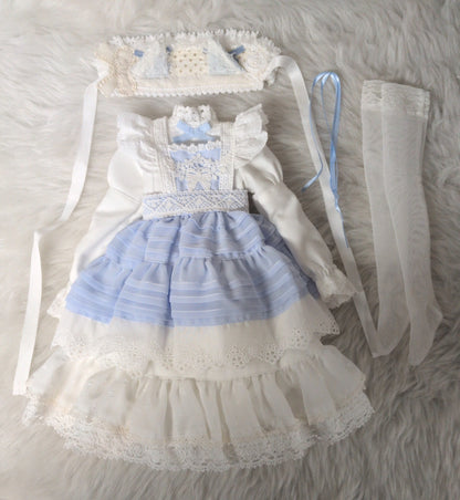 Doll outfit for 40-50cm dolls (MSD, Obitsu 50, etc.): Cat head headdress and lace apron dress.