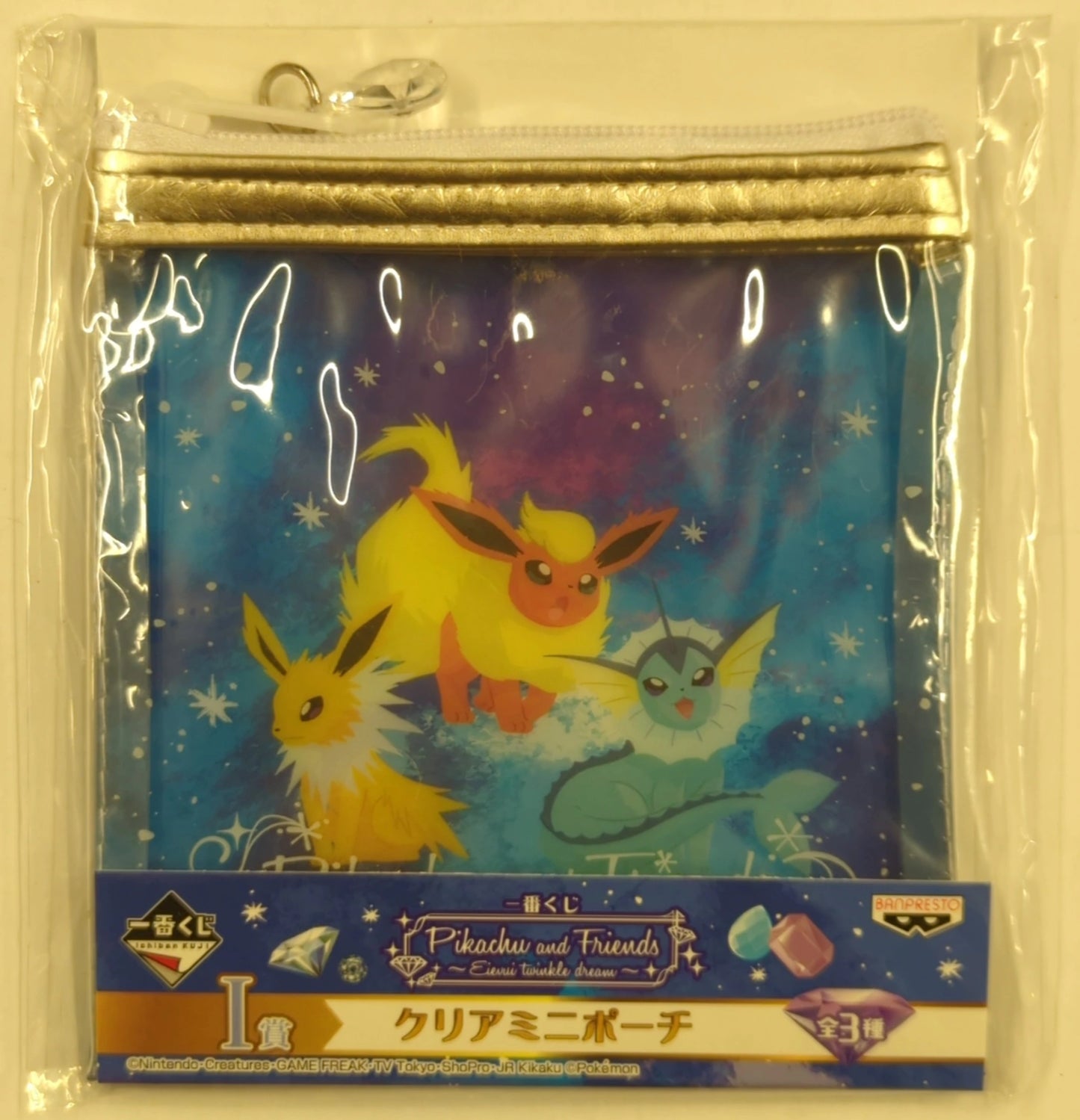 Banpresto - Ichiban Kuji Pikachu and Friends Eievui twinkle dream I-Prize Clear Mini Pouch Blue color Vaporeon/ booster/Jolteon