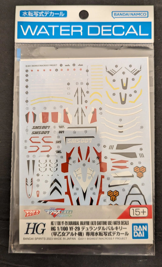 Bandai HG YF-29 Durandal Valkyrie (Alto Saotome's) dedicated water transfer decal