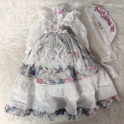 Doll Outfit 60cm and up (SD, DD, etc.) Lace and Floral Print One Piece Dress