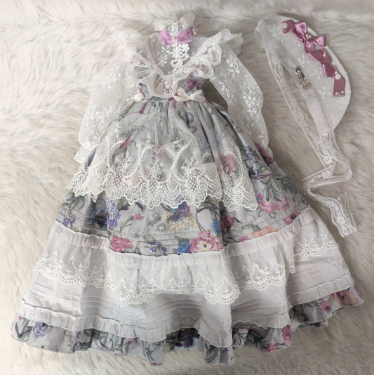 Doll Outfit 60cm and up (SD, DD, etc.) Lace and Floral Print One Piece Dress