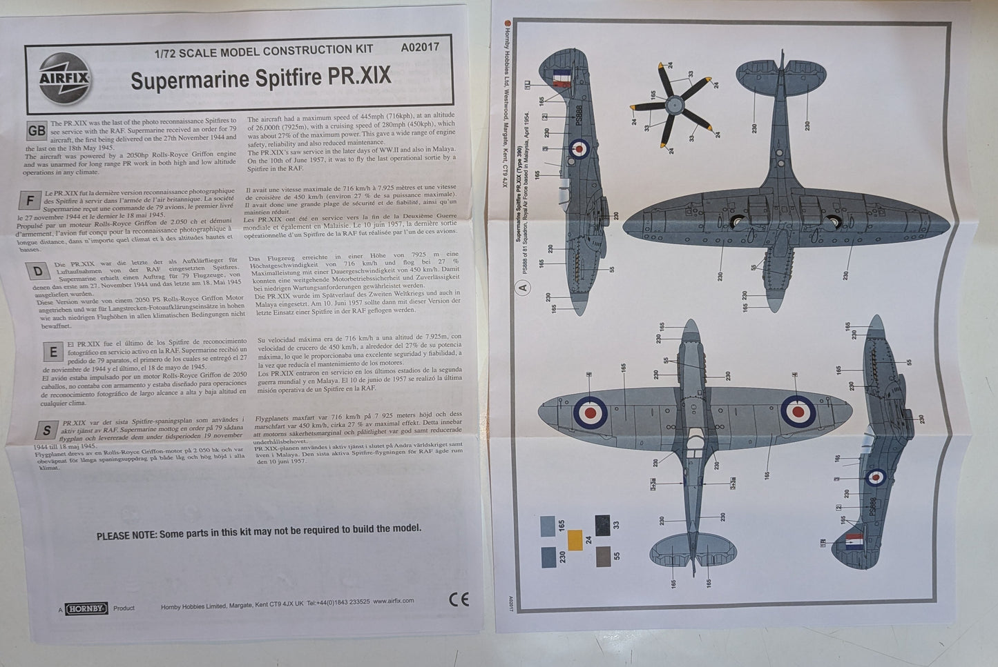AIRFIX 1/72 SUPERMARINE SPITFIRE PRXIX
