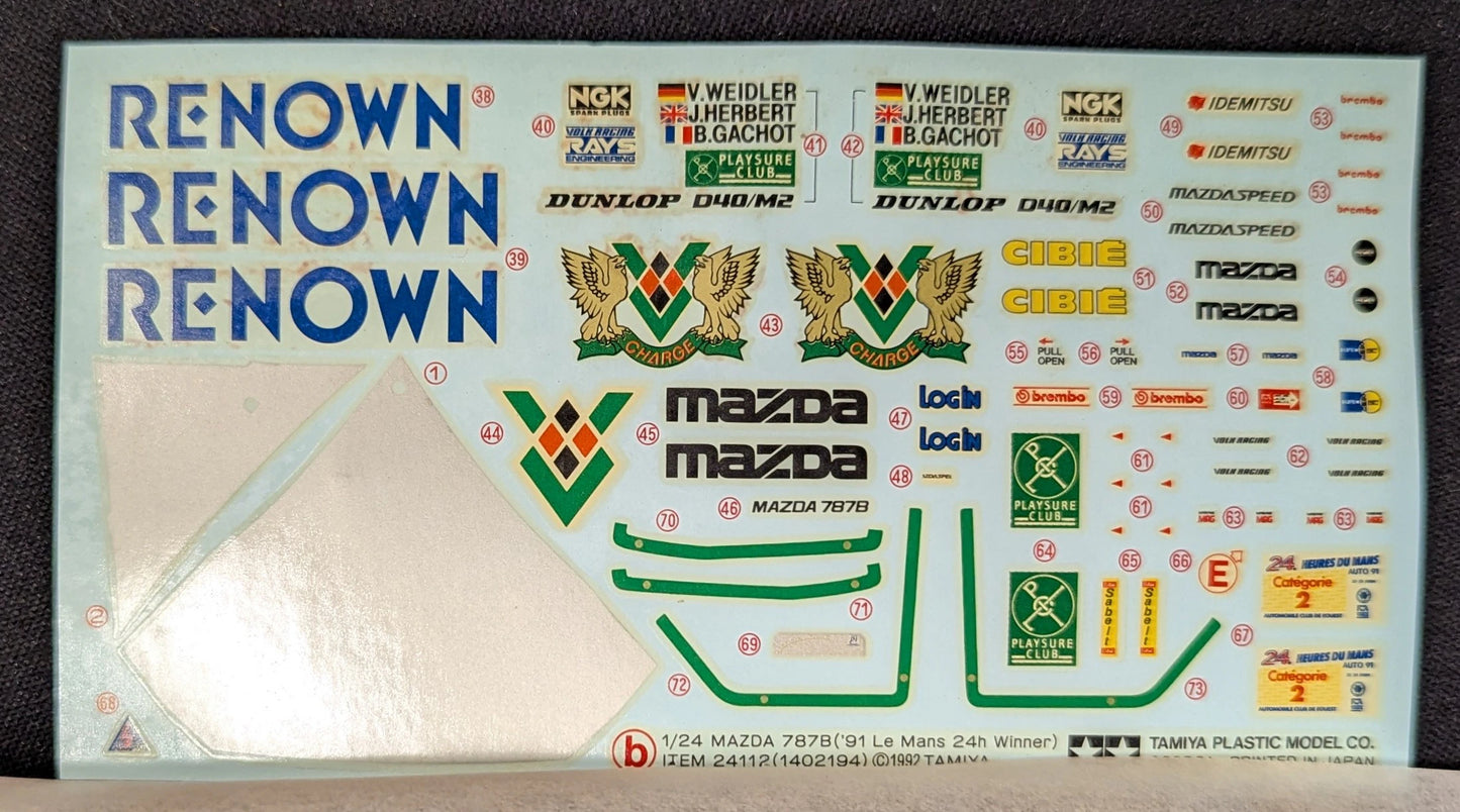 Tamiya 1/24 Sports Car series No.1 1 2 Mazda 787B/'91 Le Mans 24 Hours Winner 24112