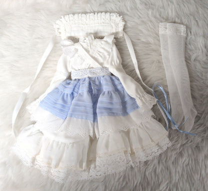 Doll outfit for 40-50cm dolls (MSD, Obitsu 50, etc.): Cat head headdress and lace apron dress.