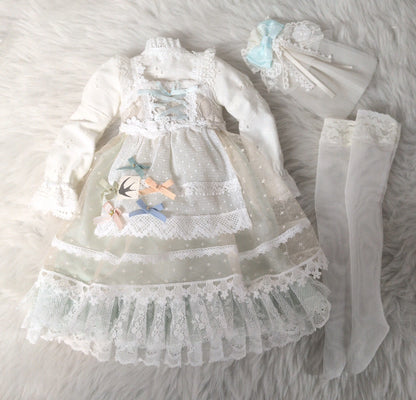 Doll outfit, 40-50cm size (MSD, Obitsu 50, etc.), includes a head and lace apron dress.