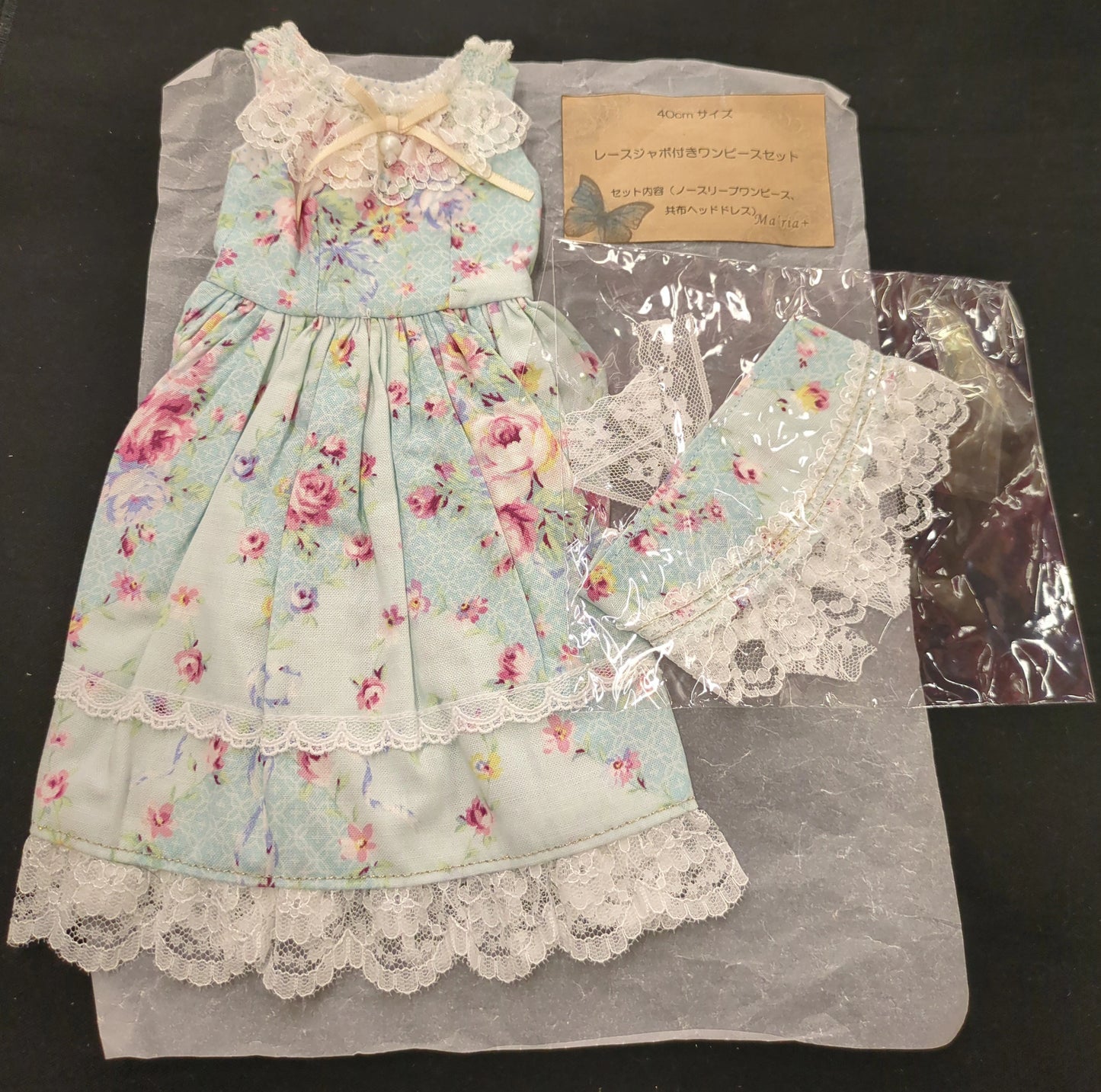 Doll Outfit 40-50cm size (MSD, Obitsu 50, etc.) One Piece set with Lace Jabot - Lolita Style