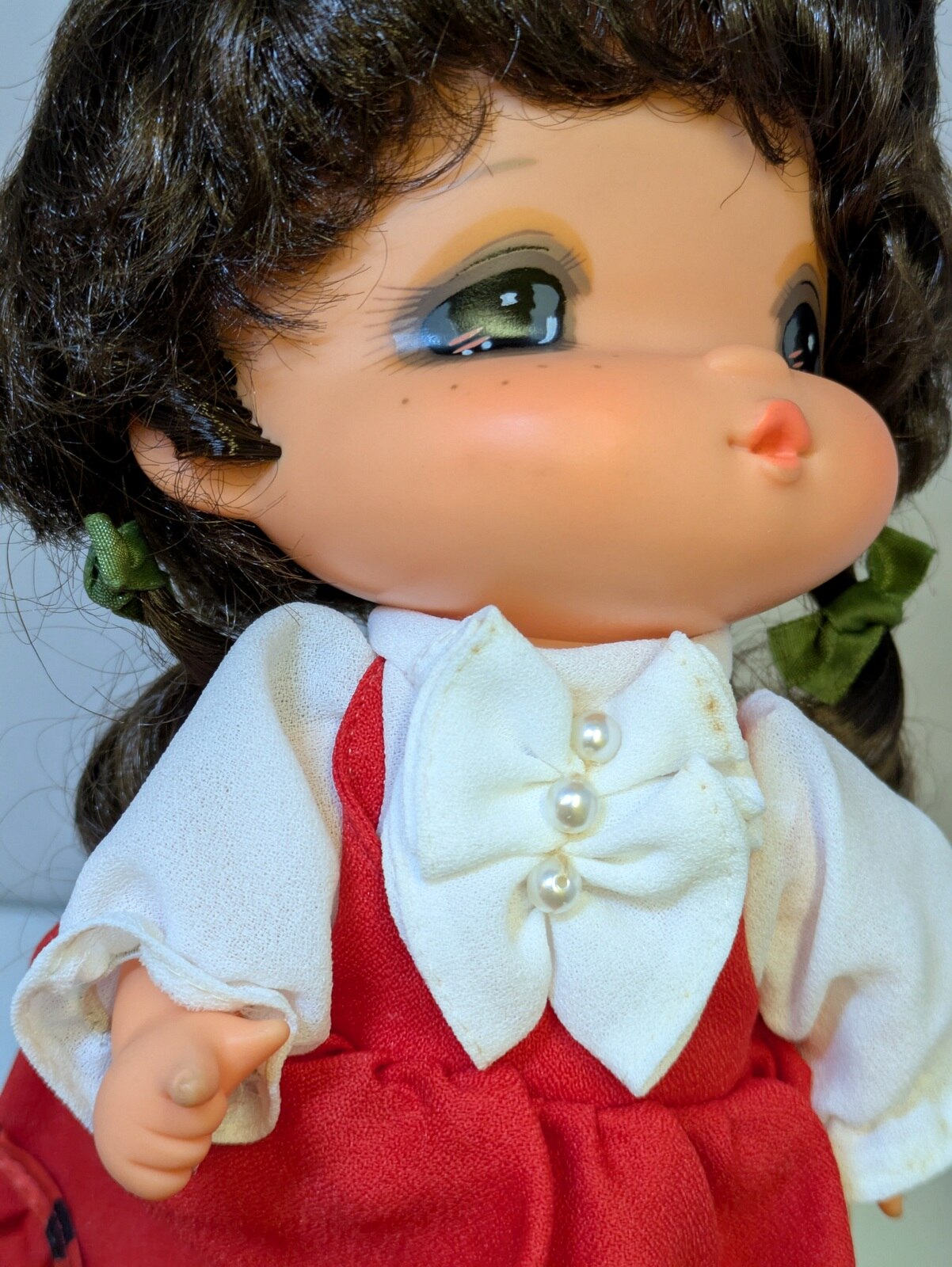 Showa Retro Soft Vinyl Doll in a Red Dress