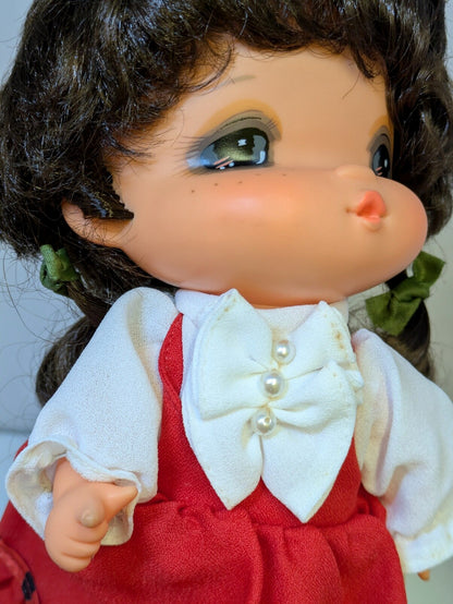 Showa Retro Soft Vinyl Doll in a Red Dress